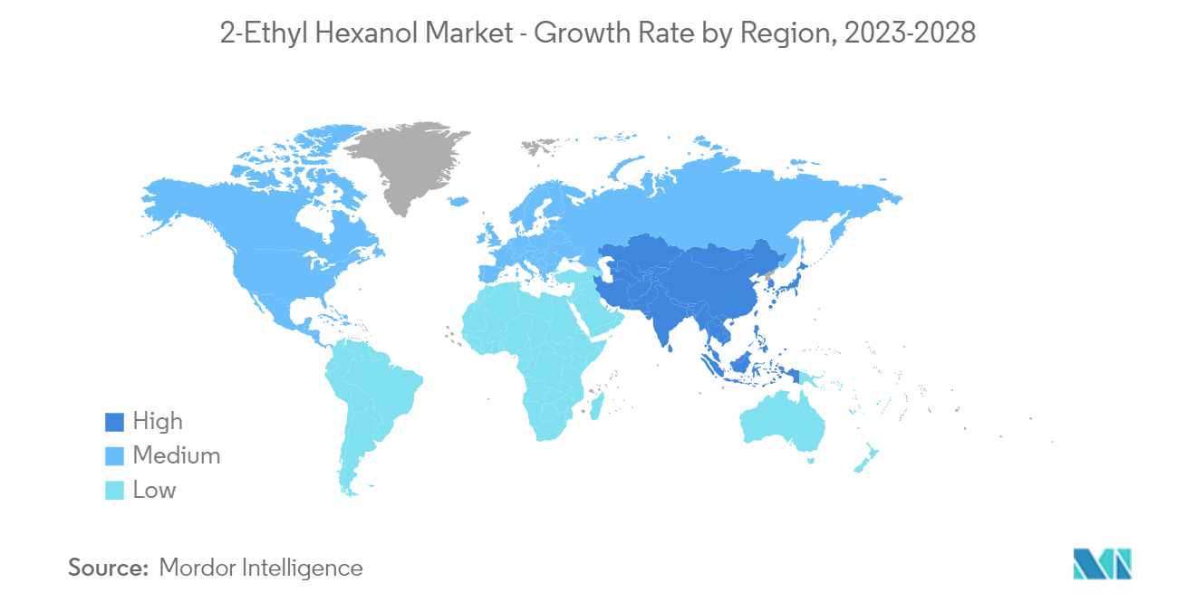 Mercado 2-etil hexanol – Taxa de crescimento por região, 2023-2028