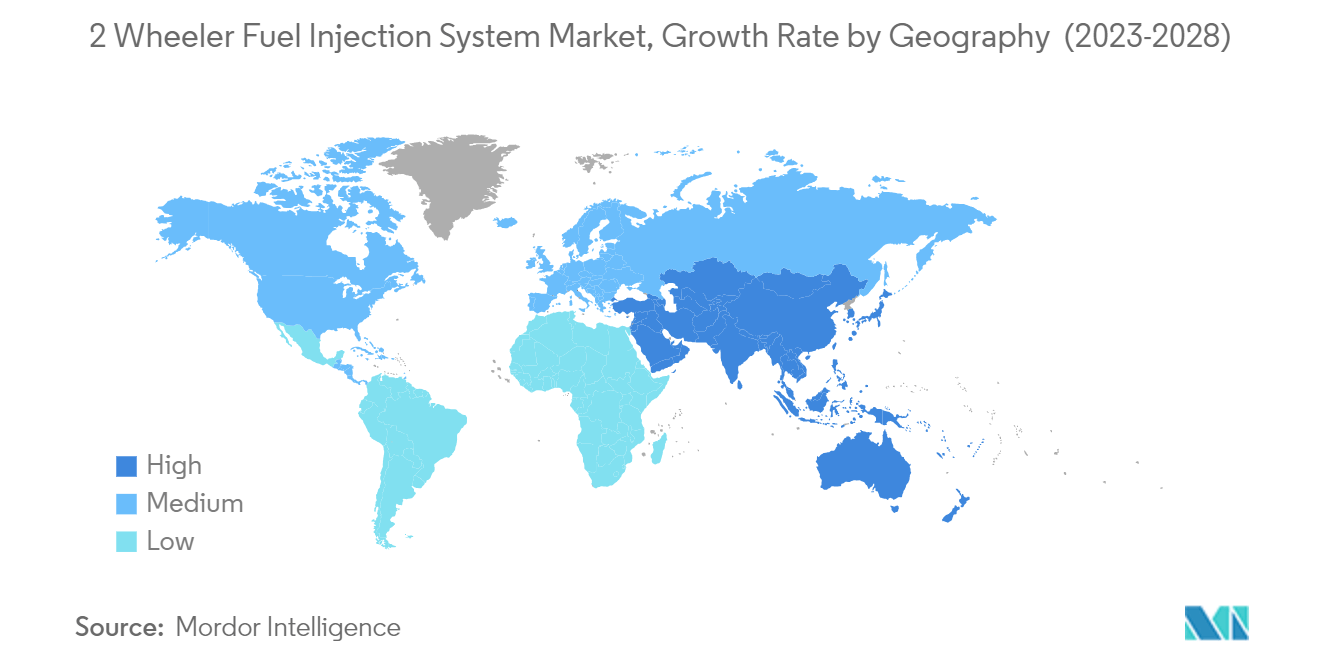 Markt für Zweirad-Kraftstoffeinspritzsysteme, Wachstumsrate nach Geografie (2023-2028)