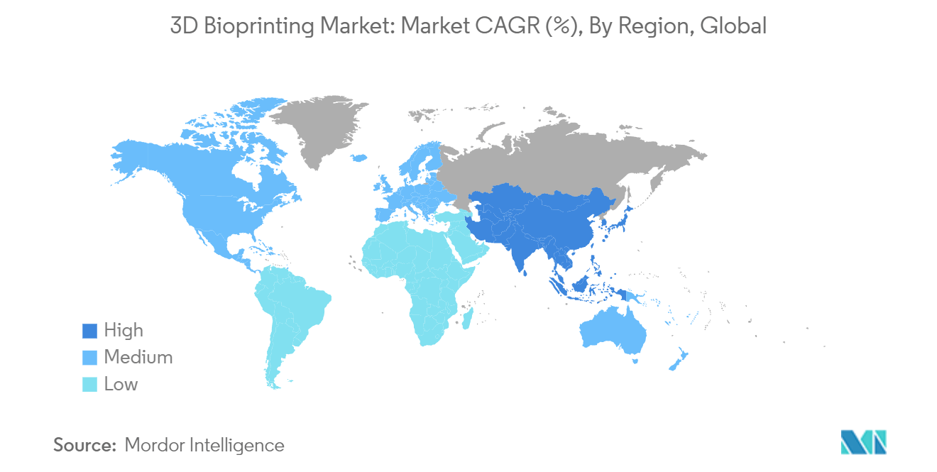 3D Bioprinting Market: Market CAGR (%), By Region, Global