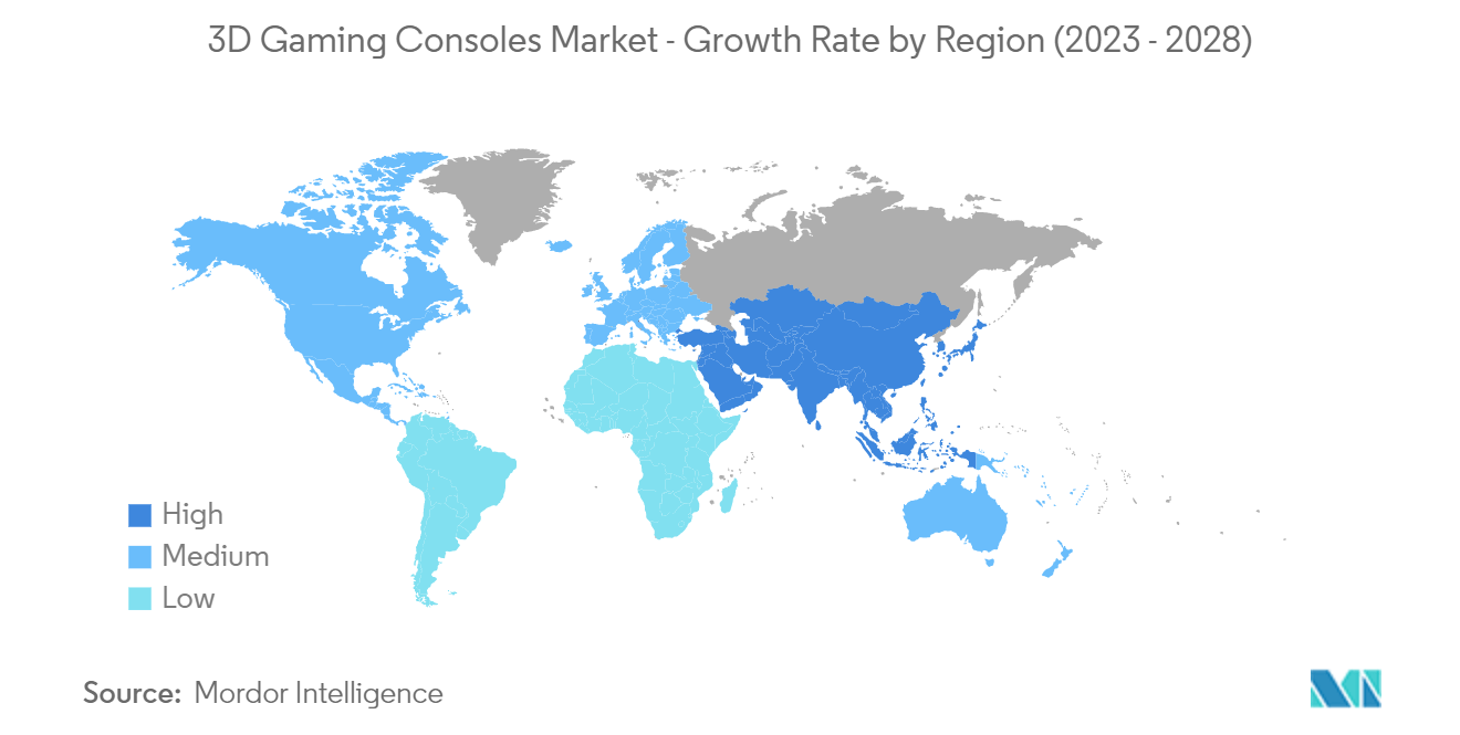 Mercado de consolas de juegos 3D tasa de crecimiento por región (2023-2028)