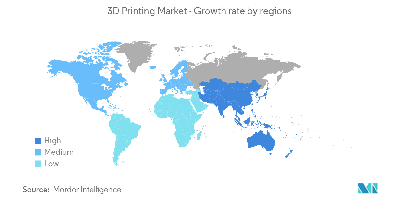 3D打印市场-按地区划分的增长率