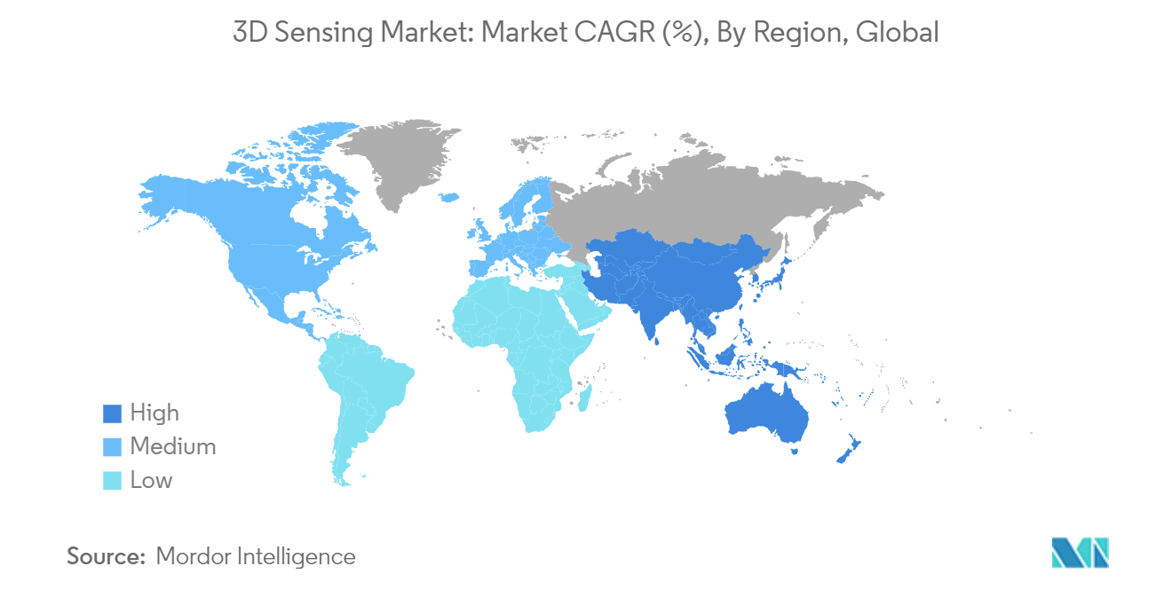 3D Sensing Market: Market CAGR (%), By Region, Global