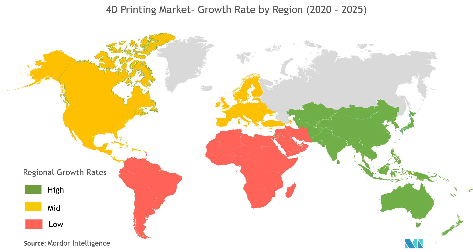 4D Printing Market - Growth Rate by Region ( 2020 - 2025 )