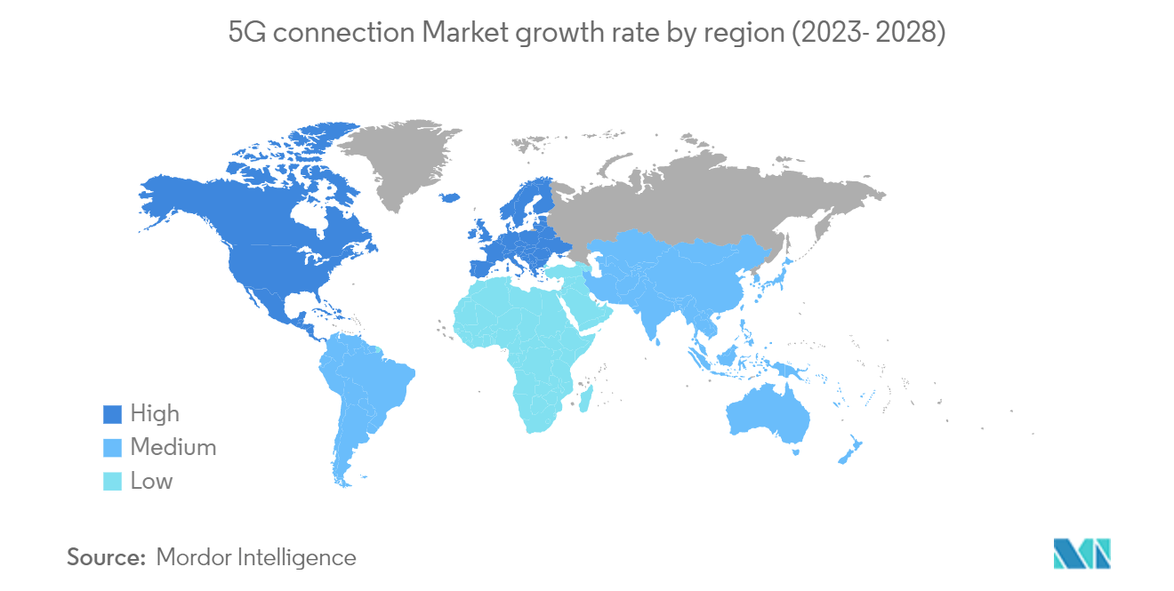 Рынок подключений 5G темпы роста рынка подключений 5G по регионам (2023–2028 гг.)
