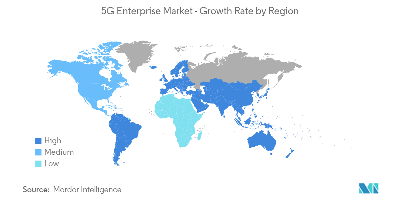 5G 企业市场 - 按地区划分的增长率