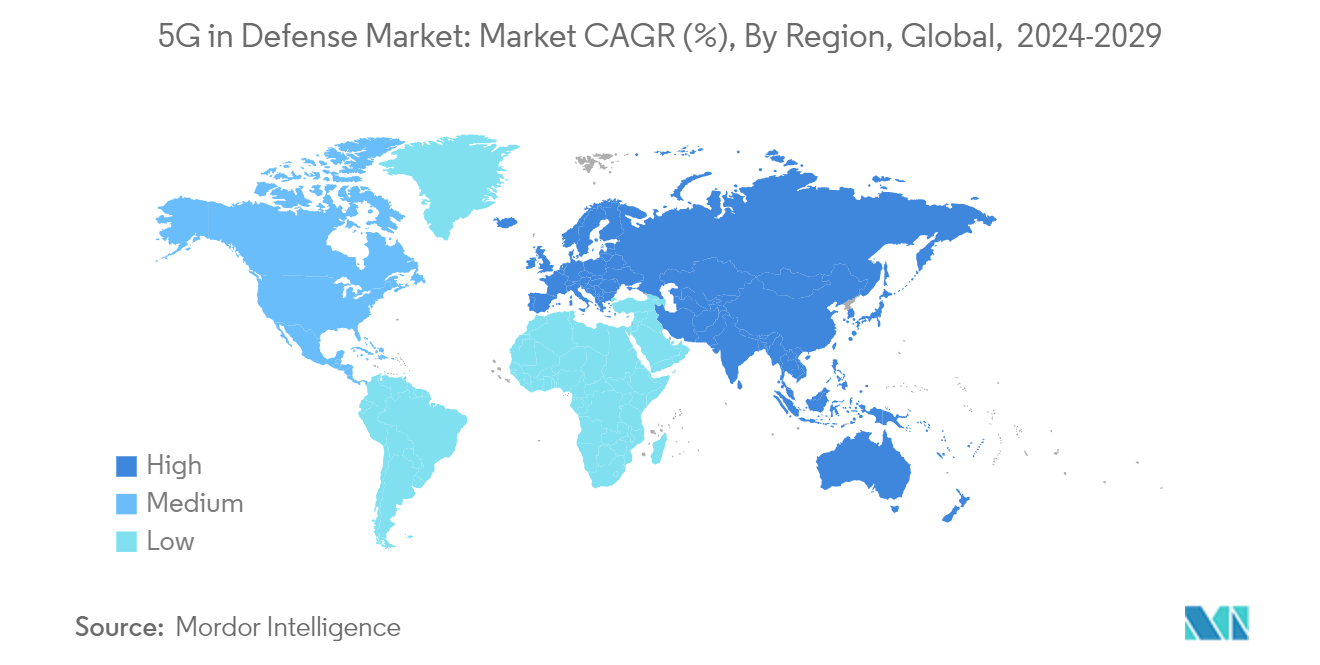 5G in Defense Market: Market CAGR (%), By Region, Global, 2024-2029