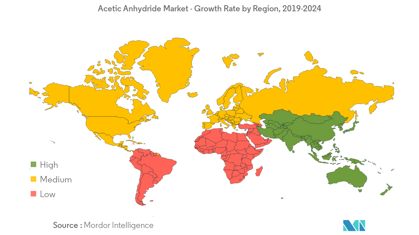 سوق أنهيدريد الخل- معدل النمو حسب المنطقة، 2019-2024