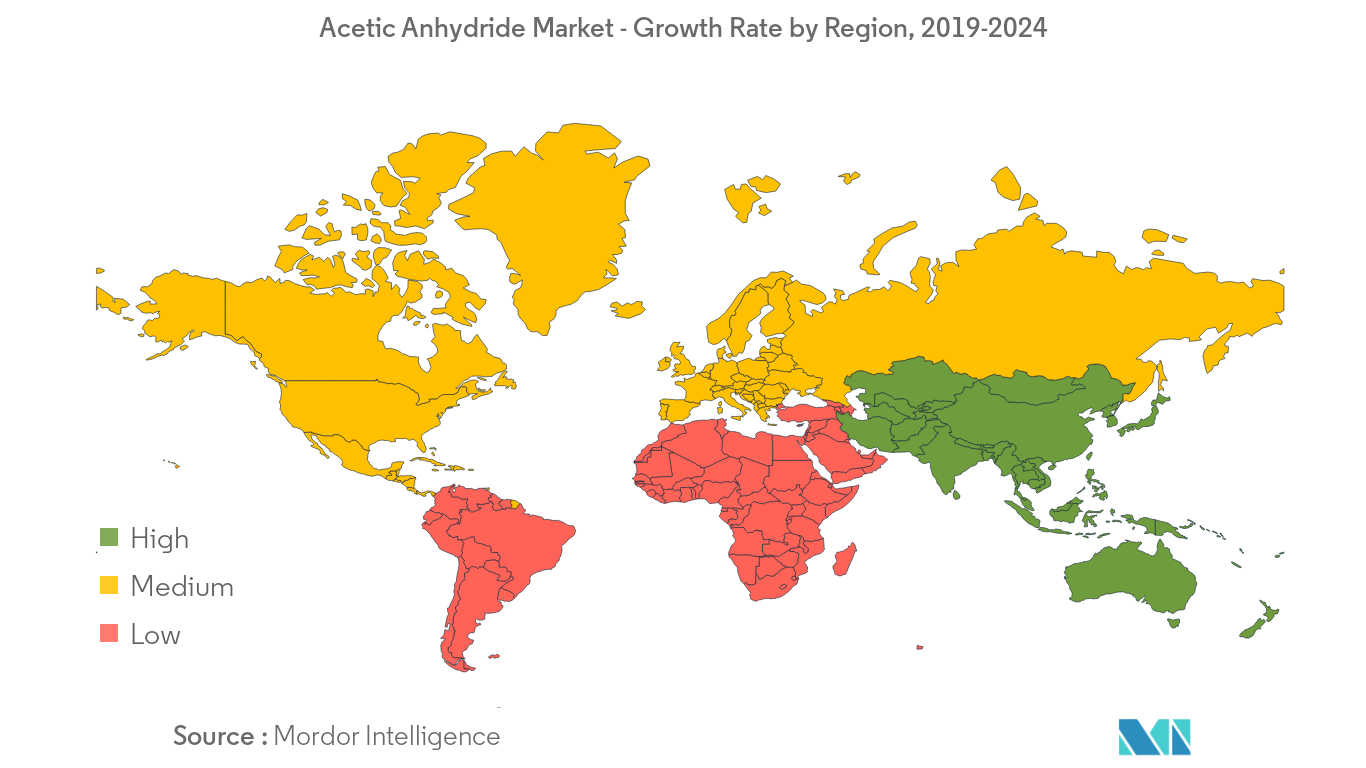 Mercado de anidrido acético – Taxa de crescimento por região, 2019-2024