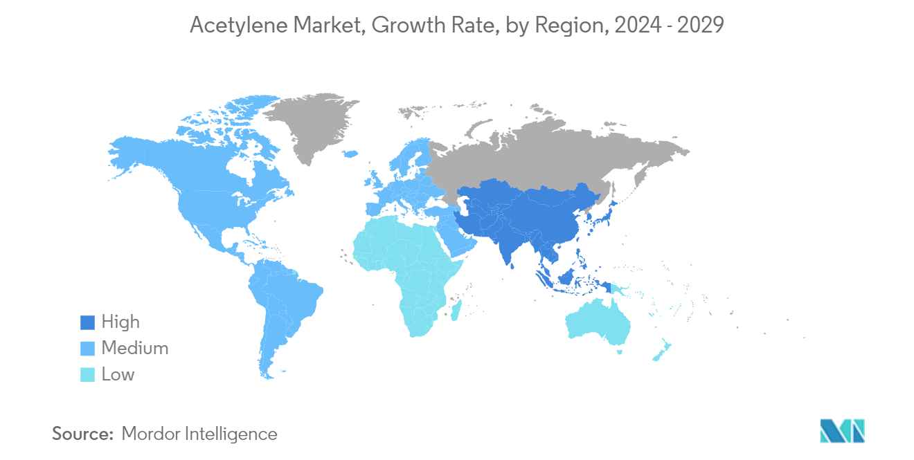 アセチレン市場：地域別成長率、2024年～2029年