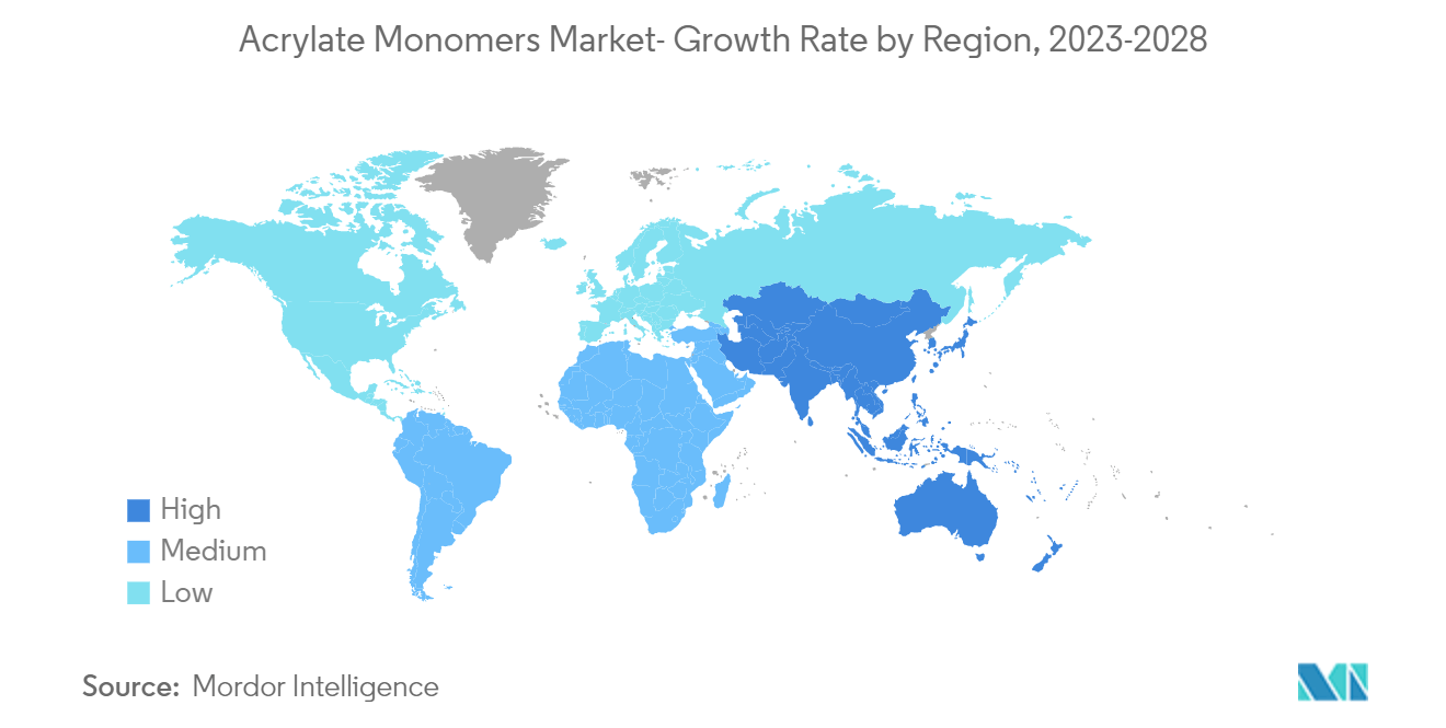 Markt für Acrylatmonomere – Wachstumsrate nach Regionen, 2023–2028