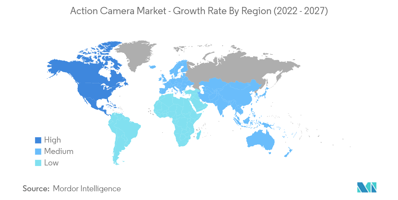 运动相机市场 - 按地区划分的增长率（2022 - 2027）