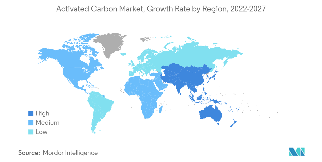 活性炭市場、地域別成長率、2022〜2027年