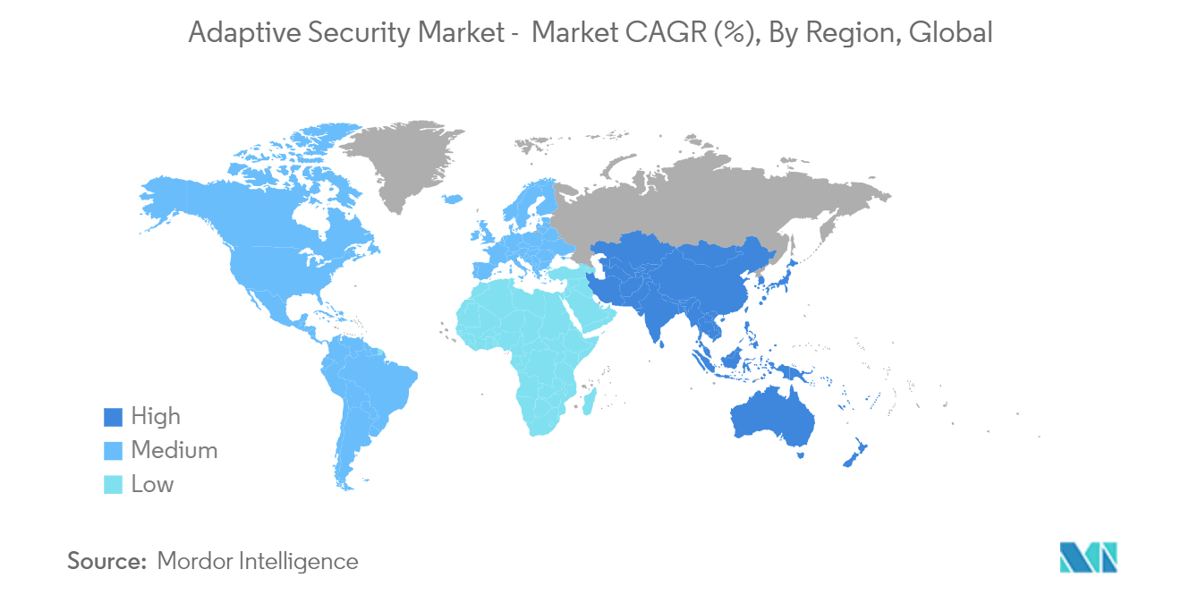Adaptive Security Market -  Market CAGR (%), By Region, Global