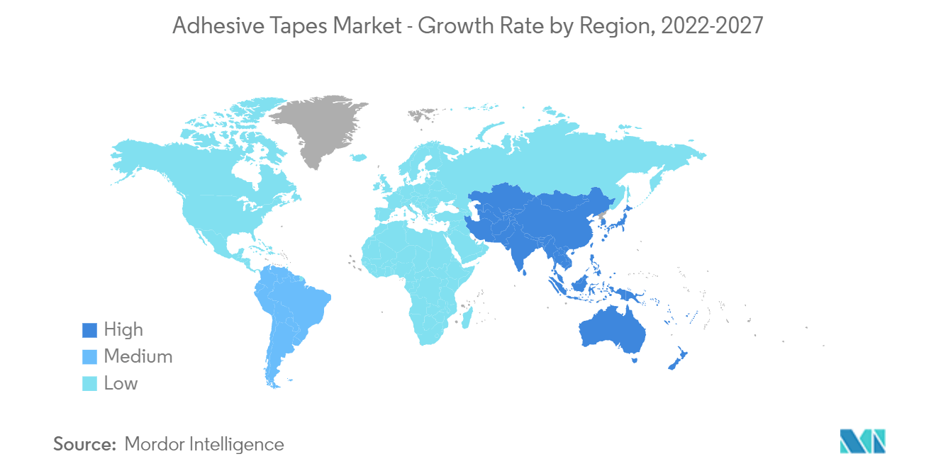 Mercado de cintas adhesivas tasa de crecimiento por región, 2022-2027