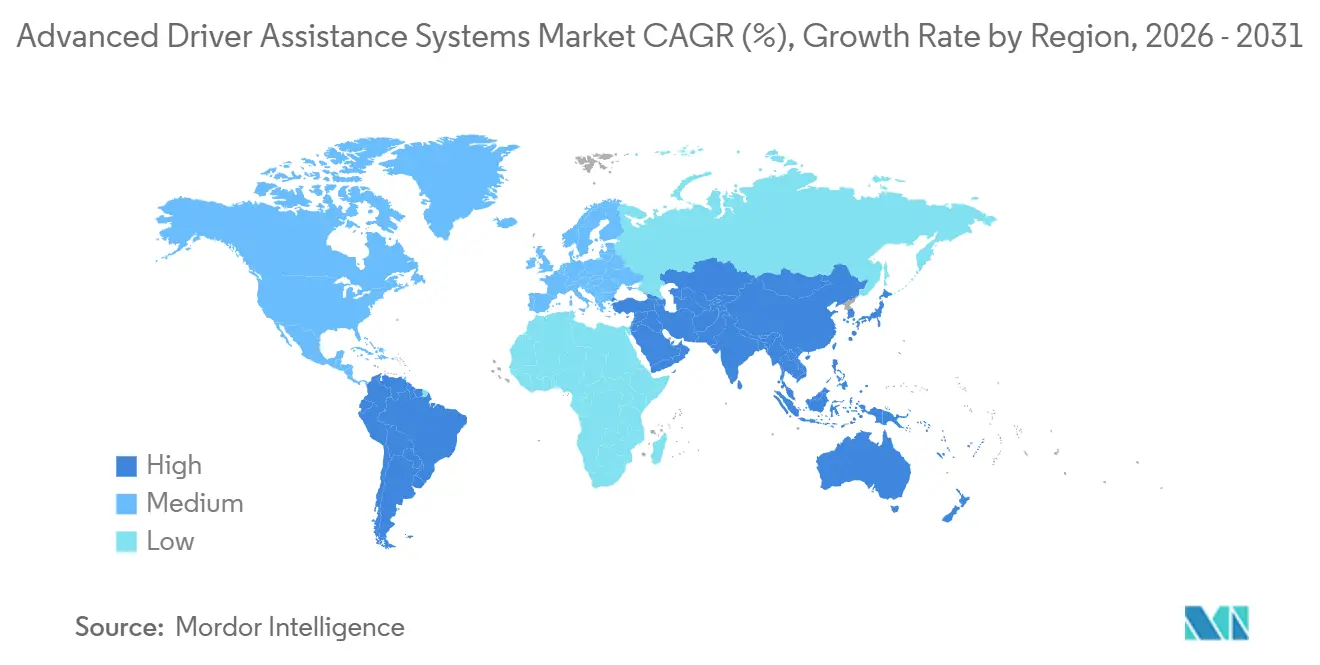 Advanced Driver Assistance Systems Market CAGR (%), Growth Rate by Region
