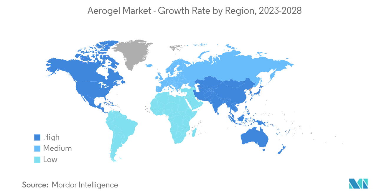 Рынок аэрогелей - темпы роста по регионам, 2023-2028 гг.