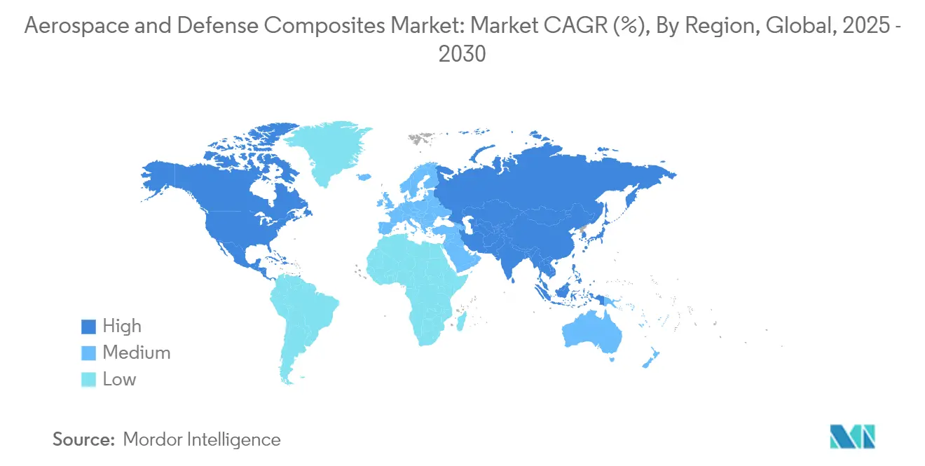 Tendenze del mercato dei compositi aerospaziali e della difesa Mercato dei compositi per l'aerospazio e la difesa: Mercato dei compositi per l'aerospazio e la difesa: CAGR del mercato (%), per regione, globale