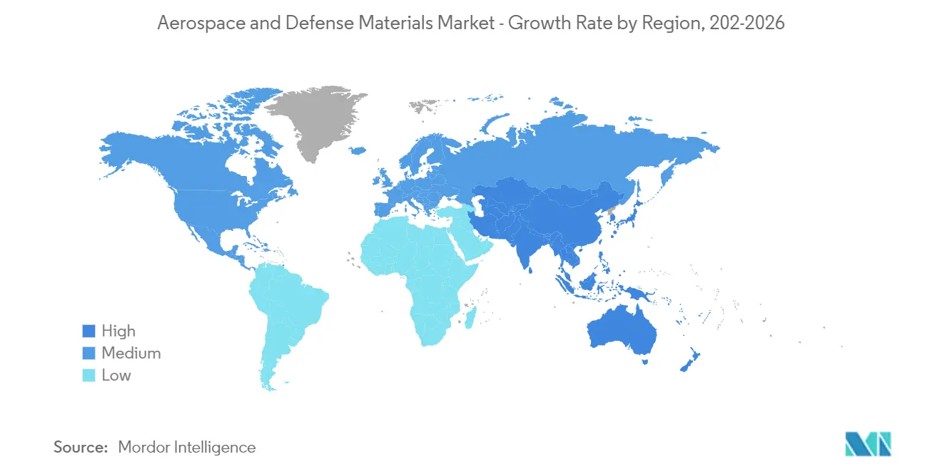 سوق المواد الفضائية والدفاعية - معدل النمو حسب المنطقة ، 2022-2026