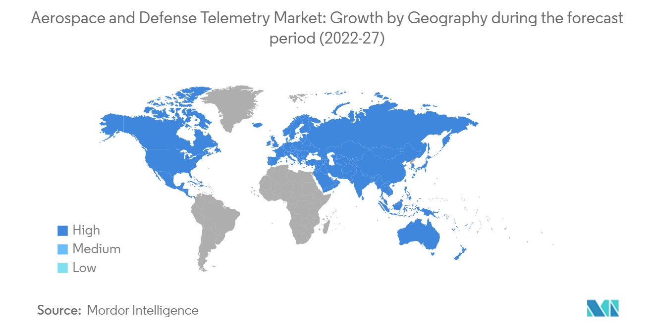 سوق القياس عن بعد للفضاء والدفاع النمو حسب الجغرافيا خلال فترة التنبؤ (2022-27)