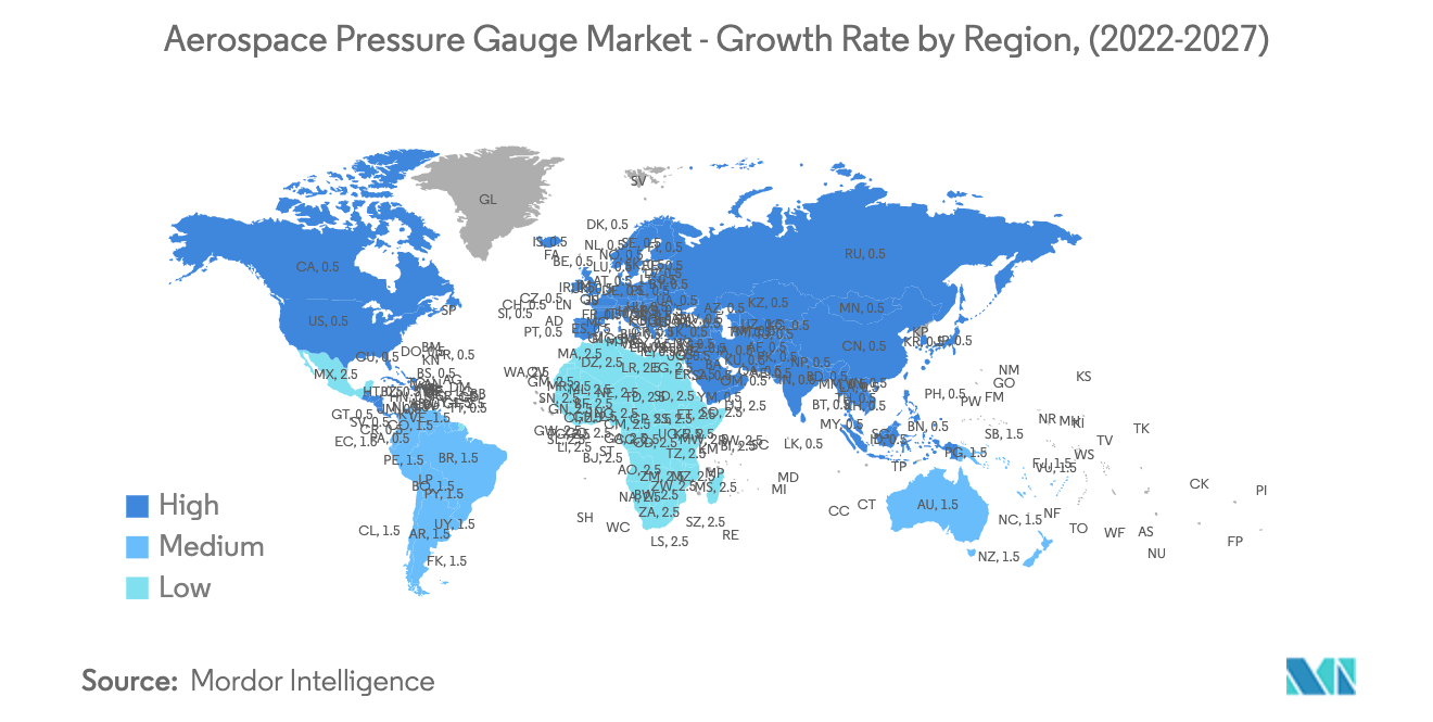 航空宇宙用圧力計市場 - 航空宇宙用圧力計市場：地域別成長率（2022-2027年）