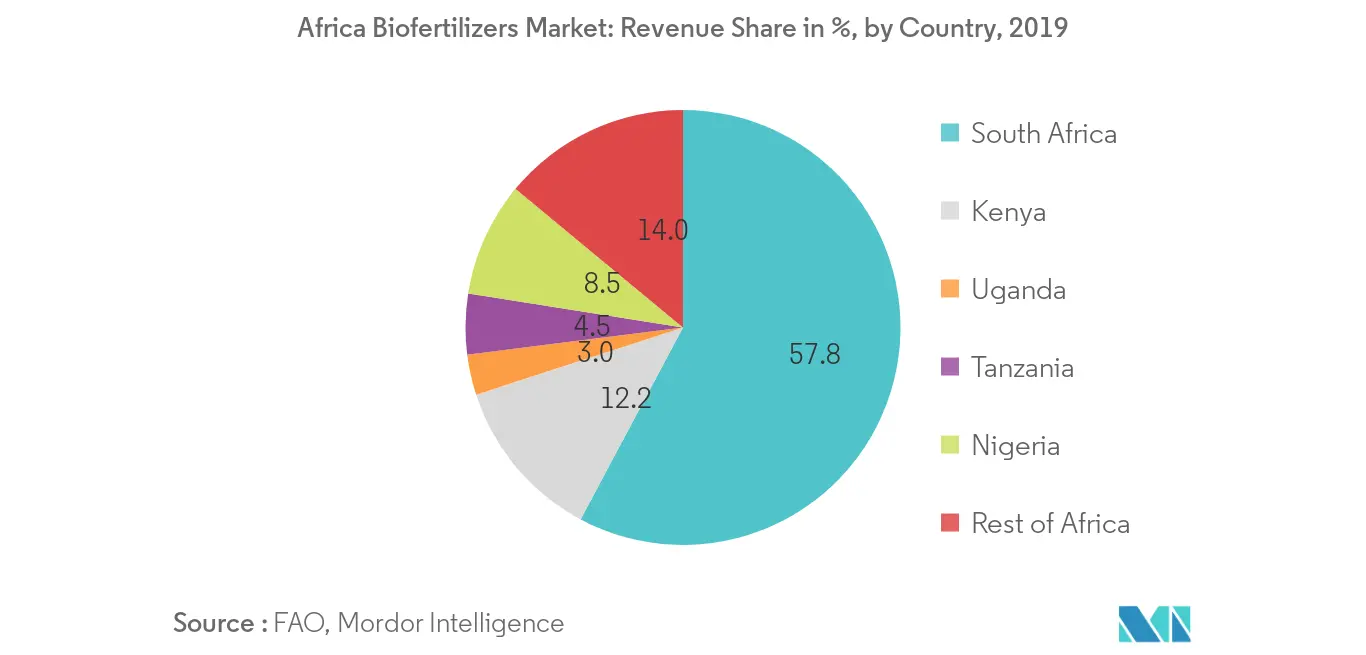 Africa Biofertilizers Market, Revenue Share in %, by Country, 2019