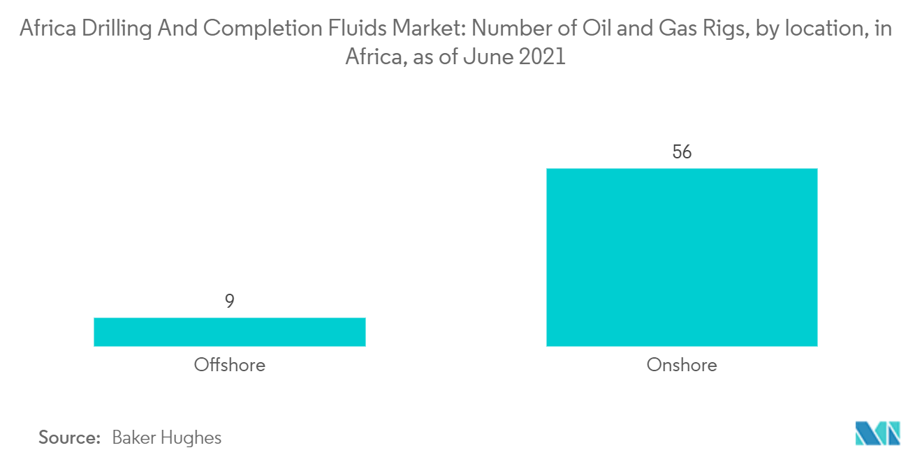 Afrikanischer Markt für Bohr- und Komplettierungsflüssigkeiten Anzahl der Öl- und Gasbohrinseln nach Standort in Afrika (Stand Juni 2021)