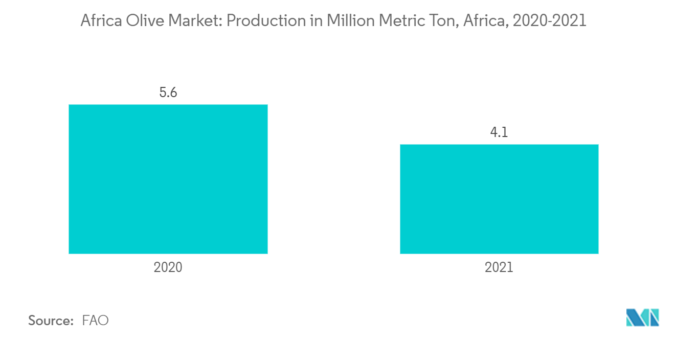 Africa Olive Market: Production in Million Metric Ton, Africa, 2020-2021