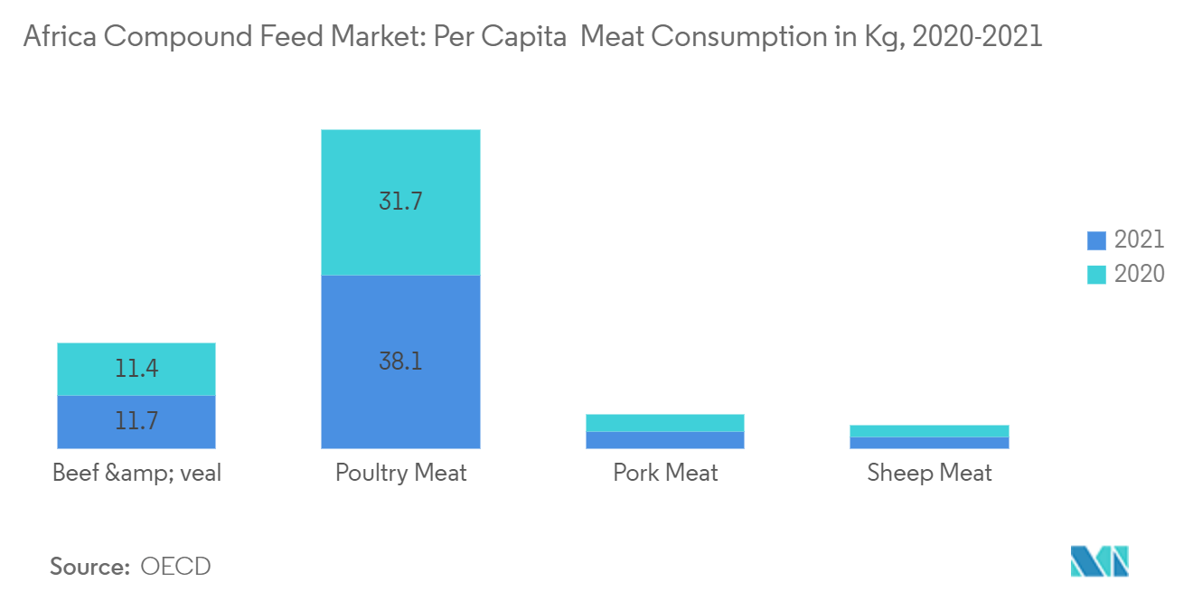 非洲复合饲料市场：人均肉类消费量（公斤）（2020-2021）