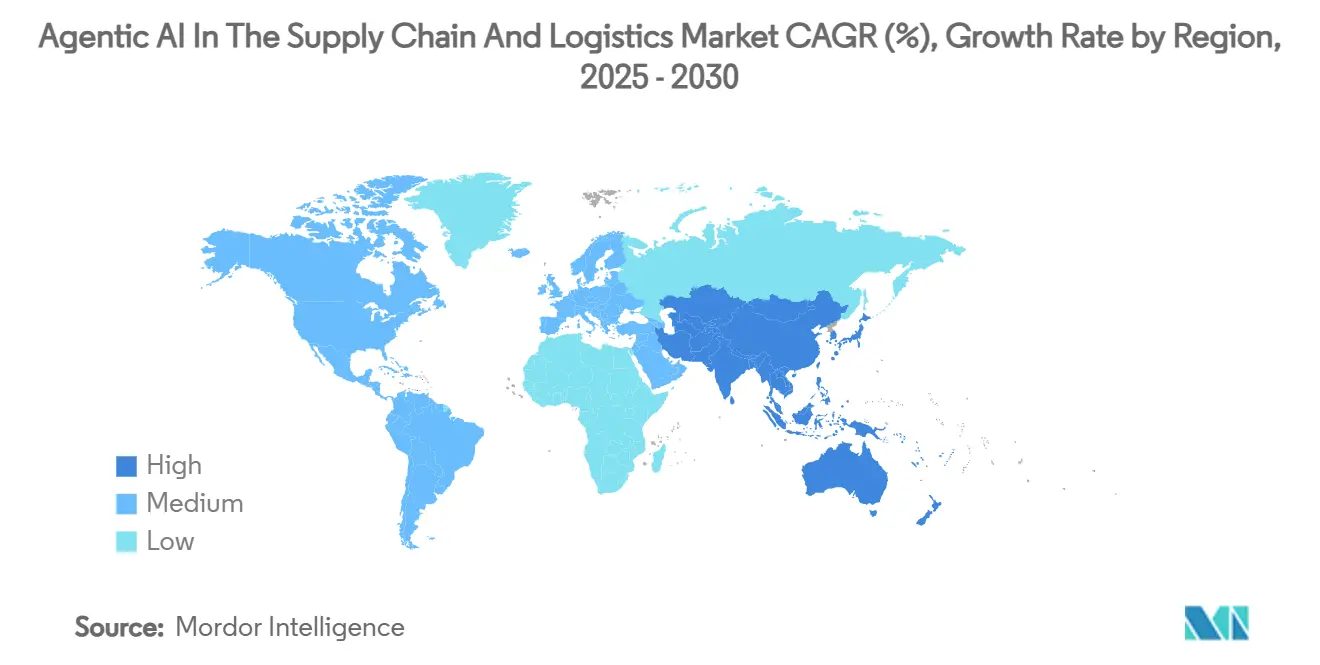 AI agentica nel mercato della supply chain e della logistica CAGR (%), tasso di crescita per regione
