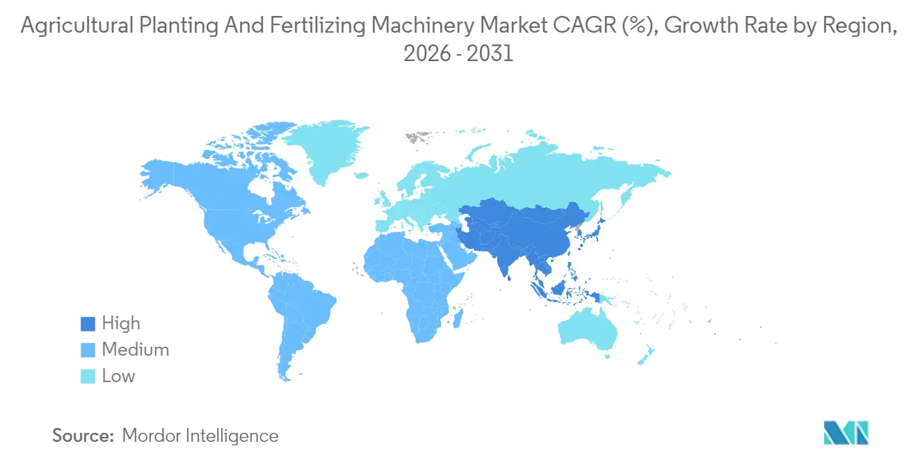Tasa de Crecimiento del Mercado de Maquinaria Agrícola de Siembra y Fertilización por Región