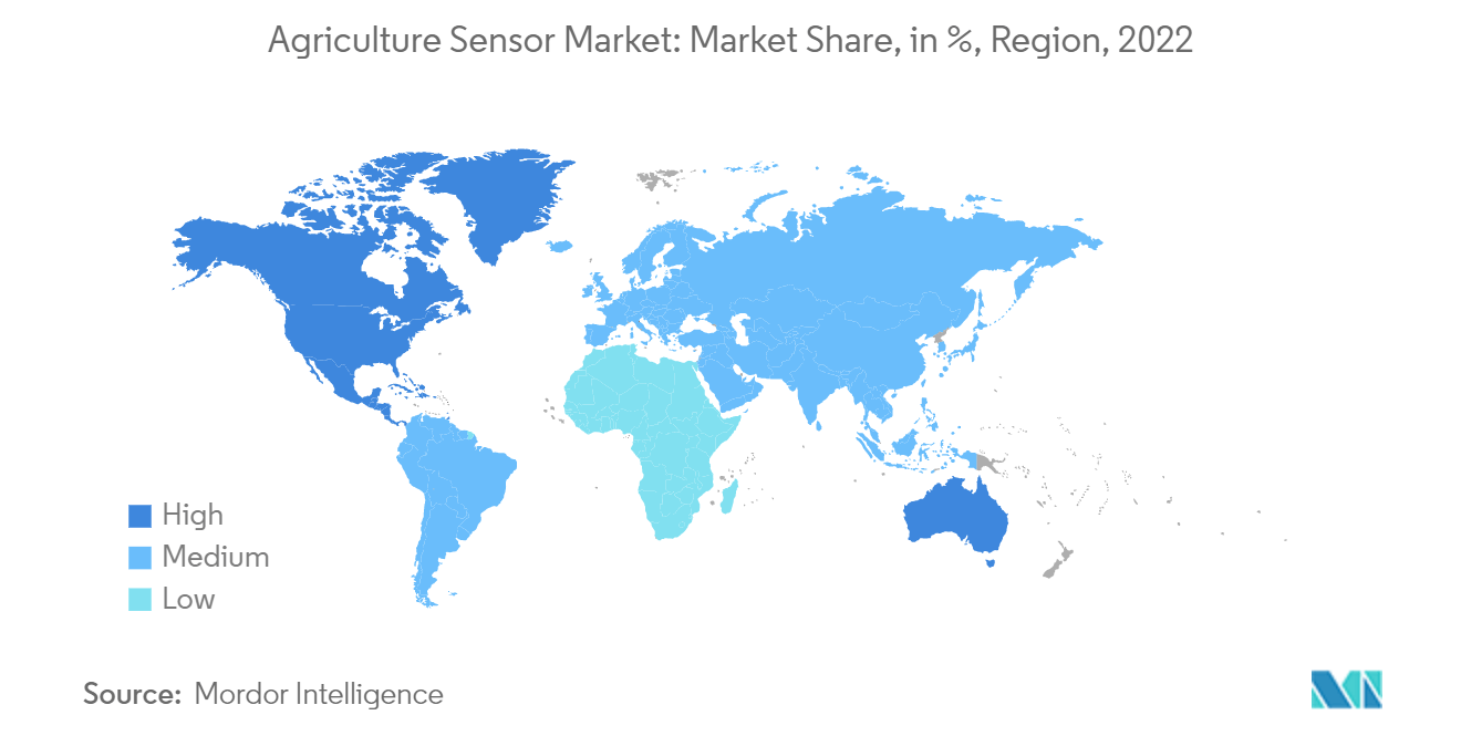 農業センサー市場 農業センサー市場：市場シェア、単位：%、地域、2022年