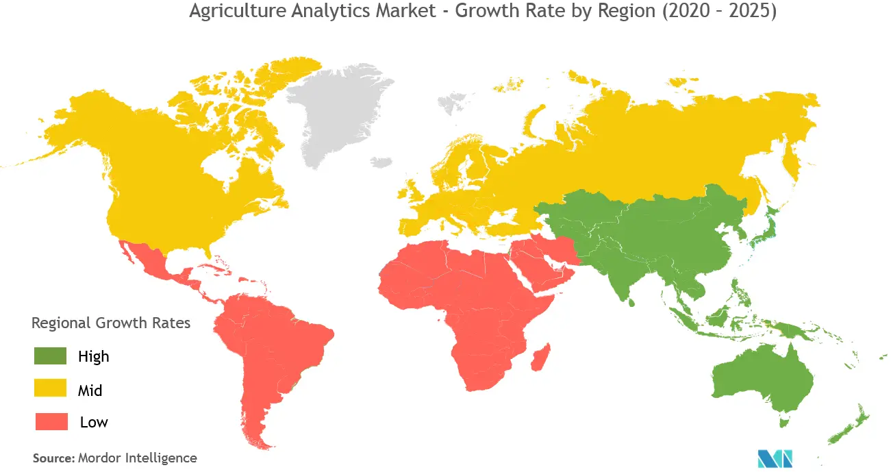 Рынок сельскохозяйственной аналитики - темпы роста по регионам (2020 - 2025 гг.)
