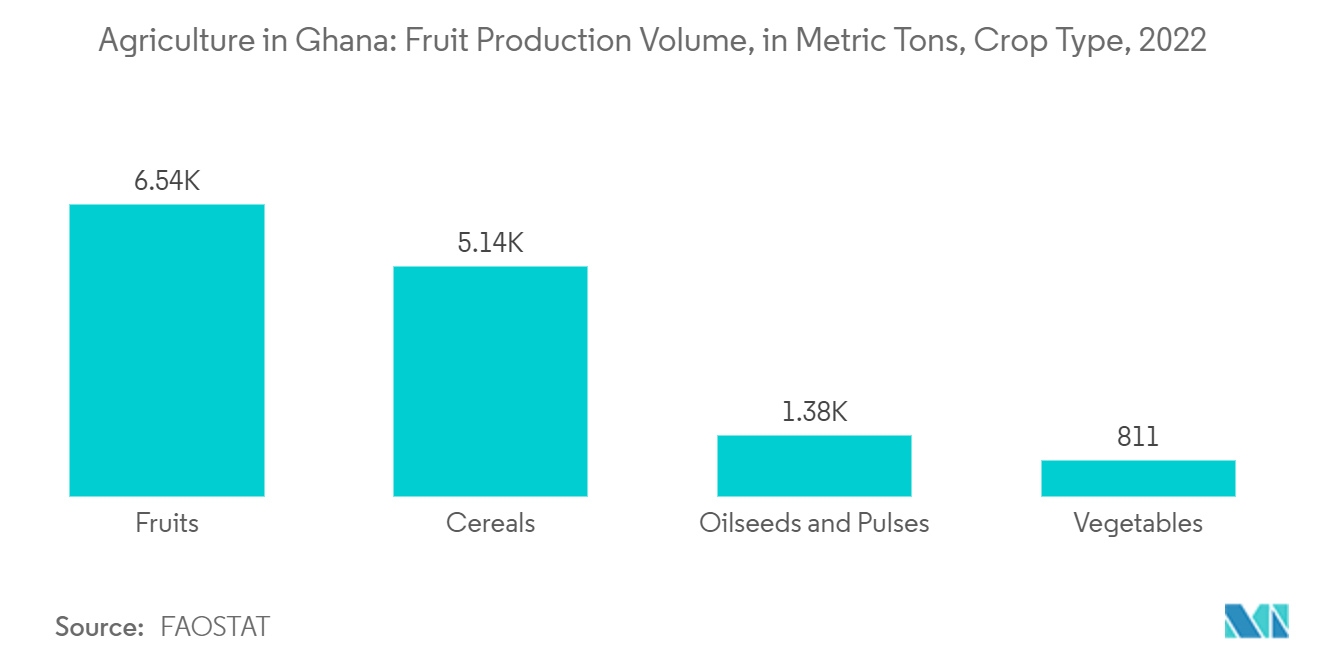 ガーナの農業：果実生産量（メートルトン）：作物タイプ別、2022年