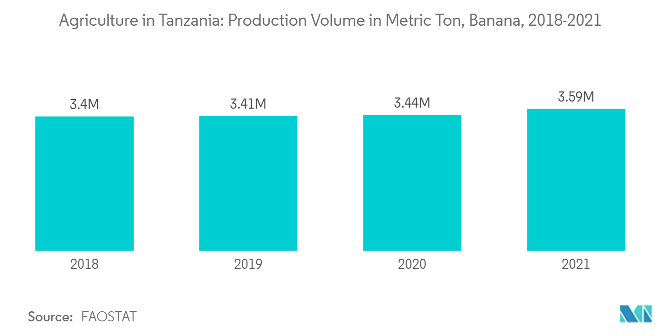 Agrarmarkt in Tansania Produktionsvolumen in Tonnen, Banane, 2018–2021