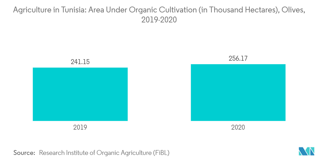Agricultura na Tunísia Área de cultivo orgânico (em mil hectares), azeitonas, 2019-2020