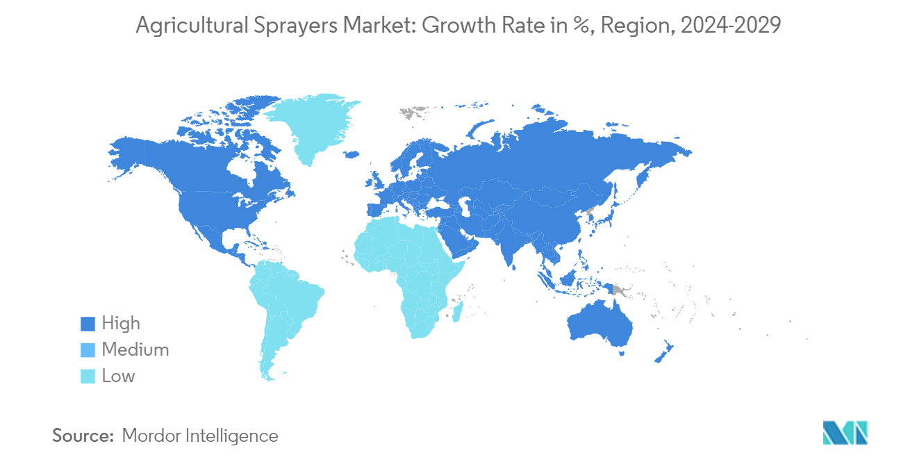 Agricultural Sprayers Market: Growth Rate in %, Region, 2024-2029