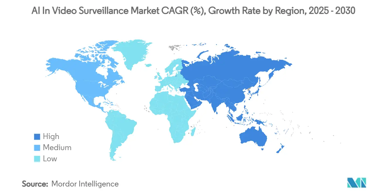 AI 비디오 감시 메이저 바카라사이트 홈런 CAGR(%), 지역별 성장률