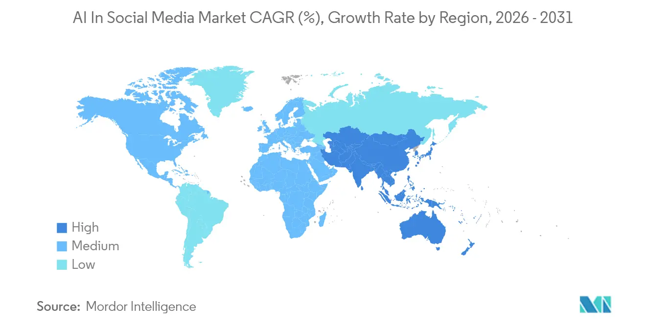 AI In Social Media Market CAGR (%), Growth Rate by Region