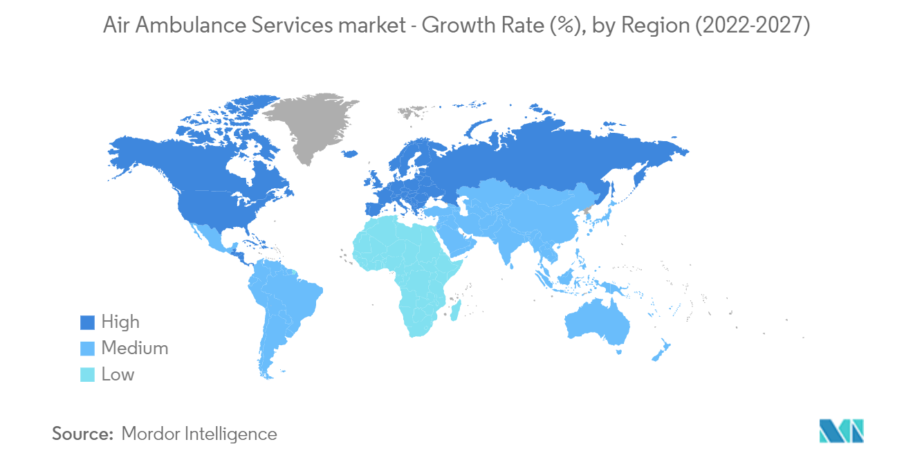 航空救急サービス市場 - 地域別成長率（%） (2022-2027)