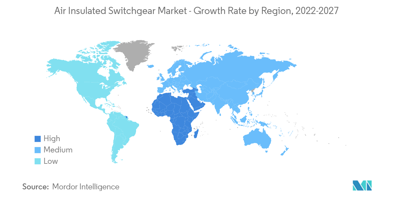 Mercado de Switchgear isolado a ar: Taxa de crescimento por região, 2022-2027