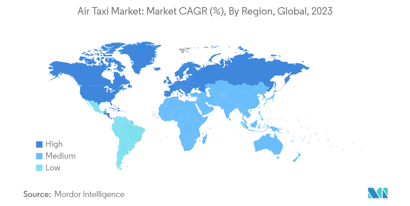 항공 택시 시장: 시장 CAGR(%), 지역별, 글로벌, 2023