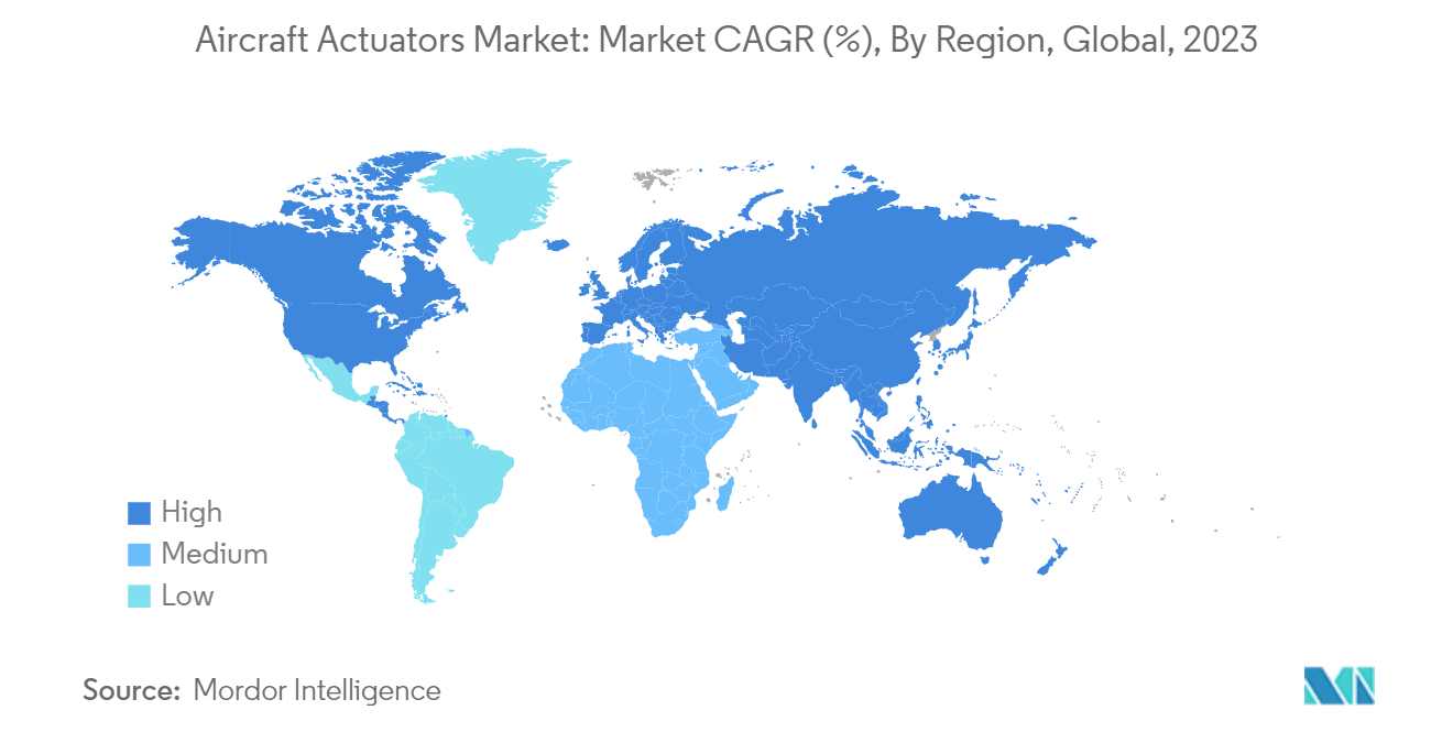 Aircraft Actuators Market: Market CAGR (%), By Region, Global, 2023