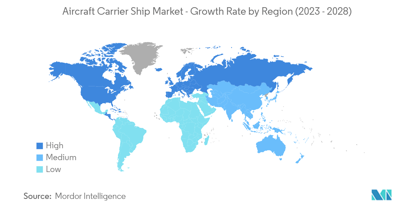 航空母舰市场 - 按地区划分的增长率（2023 - 2028）