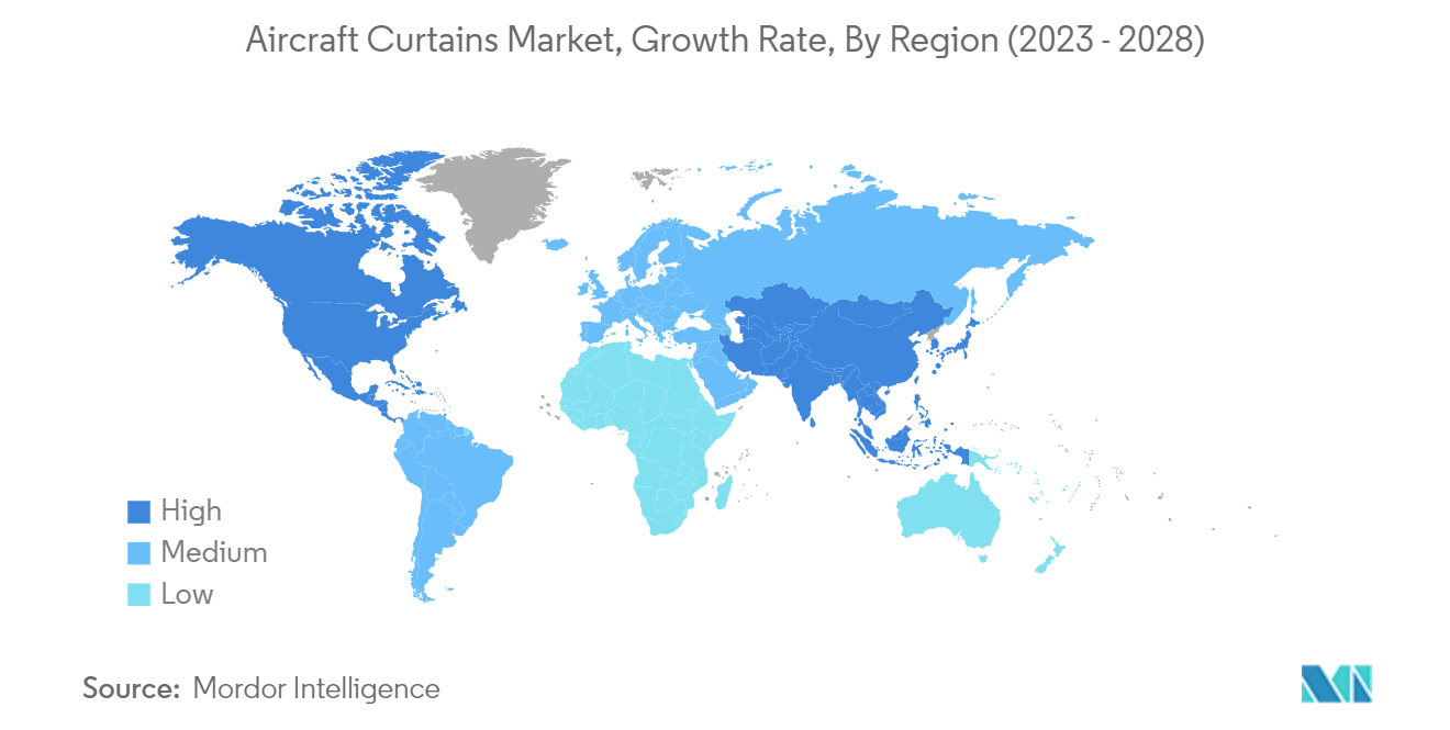  Рынок авиационных штор, темпы роста по регионам (2023–2028 гг.)