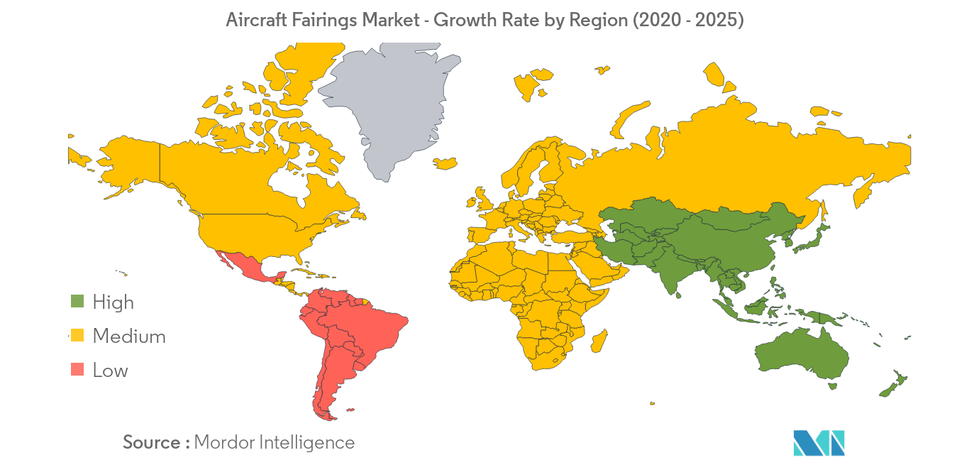 航空機フェアリング市場 - 地域別成長率（2020年〜2025年）