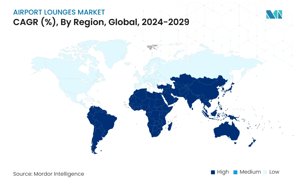 공항 바카라 전략 시장: 시장 CAGR(%), 지역별, 글로벌, 2024-2029
