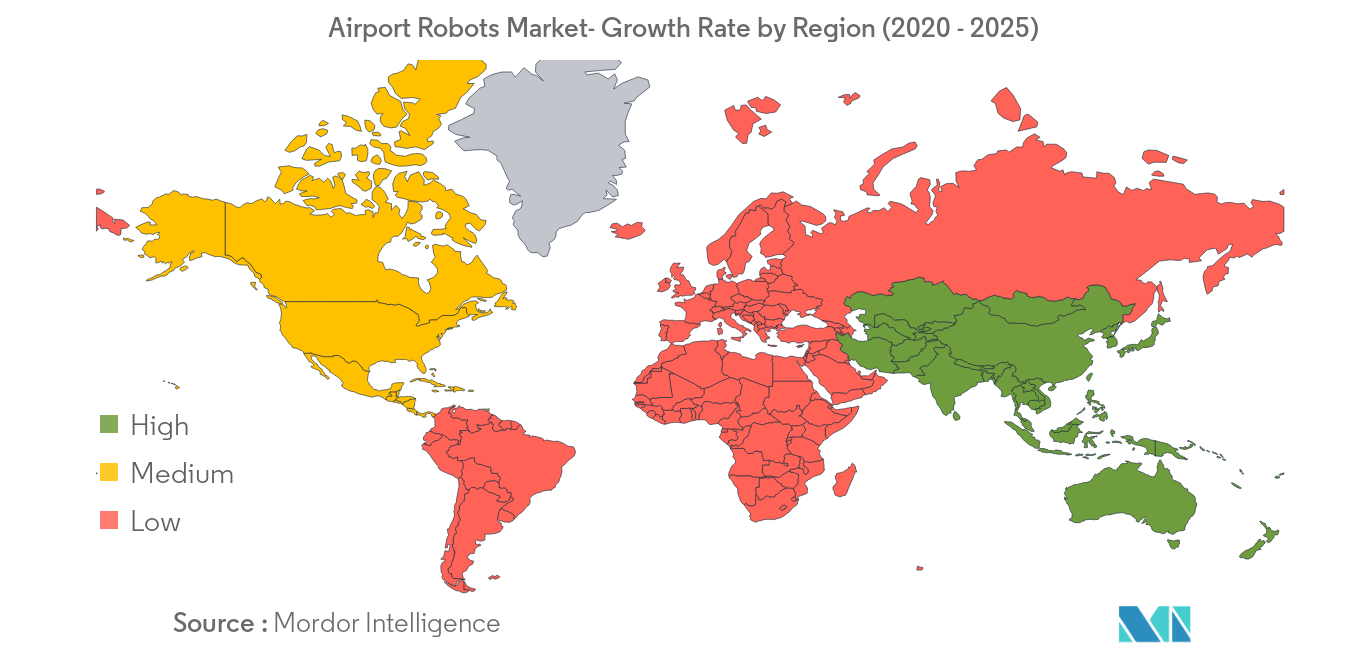 空港ロボット市場 - 地域別成長率（2020年〜2025年）