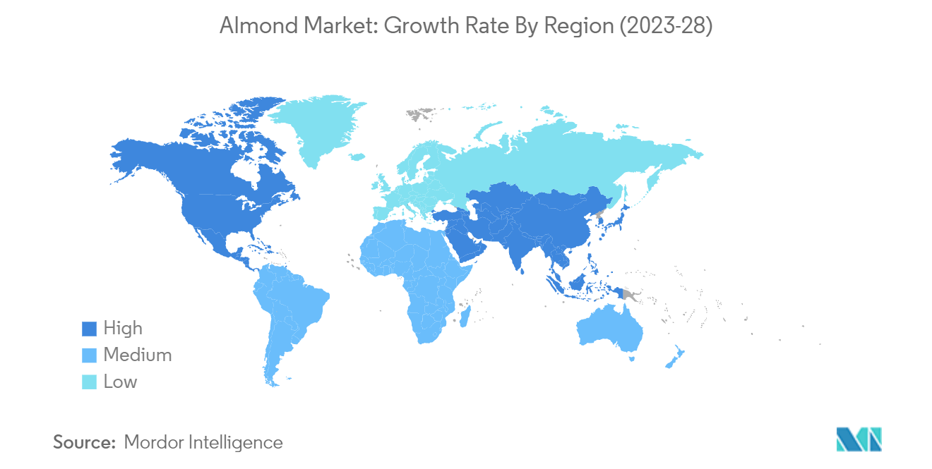 アーモンド市場：成長率（％）、地域別、2021年