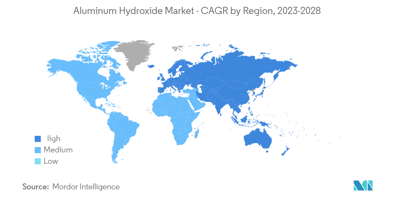 سوق هيدروكسيد الألومنيوم - معدل النمو السنوي المركب حسب المنطقة ، 2023-2028