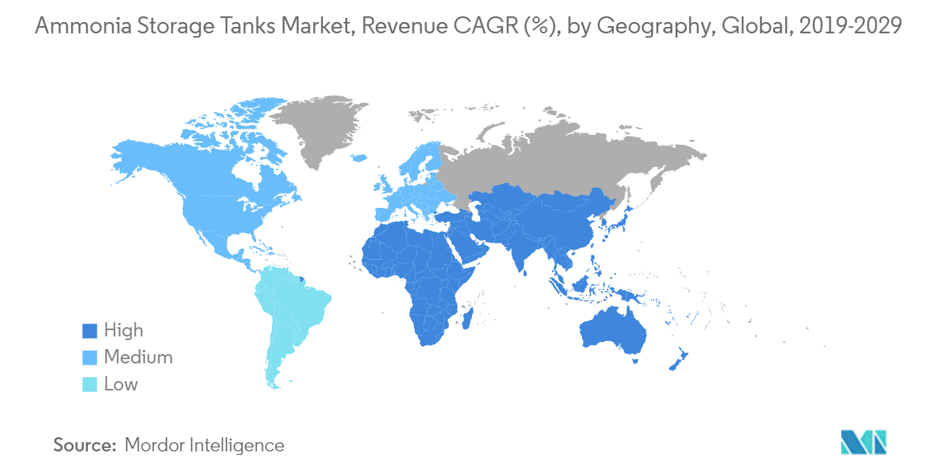 Ammonia Storage Tanks Market, Revenue CAGR (%), by Geography, Global, 2019-2029